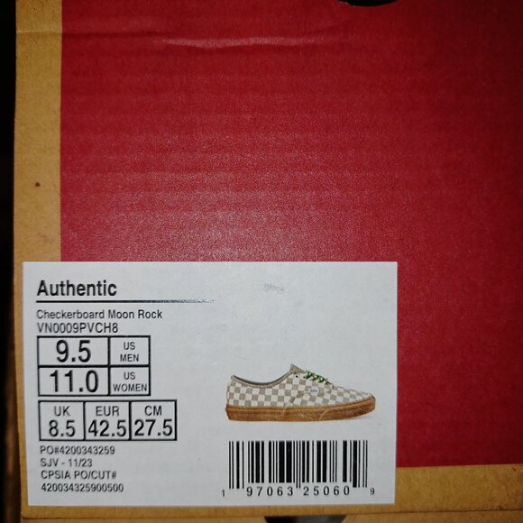 Vans Men's 9.5/Women's 11 Authentic Moon Rock/Gum Checkerboard VN0009PVY6Z - Picture 5 of 12